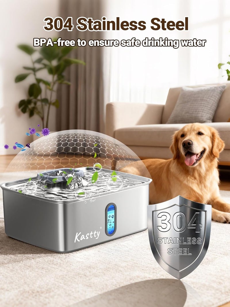 Kastty 4 Gal Dog Water Fountain for Large Dogs,15L Stainless Steel Large Pet Water Fountain, Ultra Quiet Automatic Dog Water Bowl Dispenser with Water Level Window and LED Light(FS78,Grey - Image 3